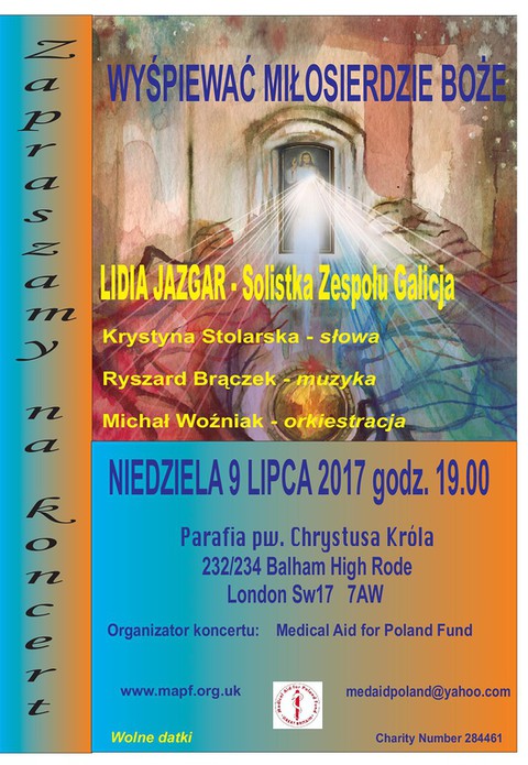 Lidia Jazgar w Londynie. Koncert charytatywny "Wyśpiewać Miłosierdzie Boże"