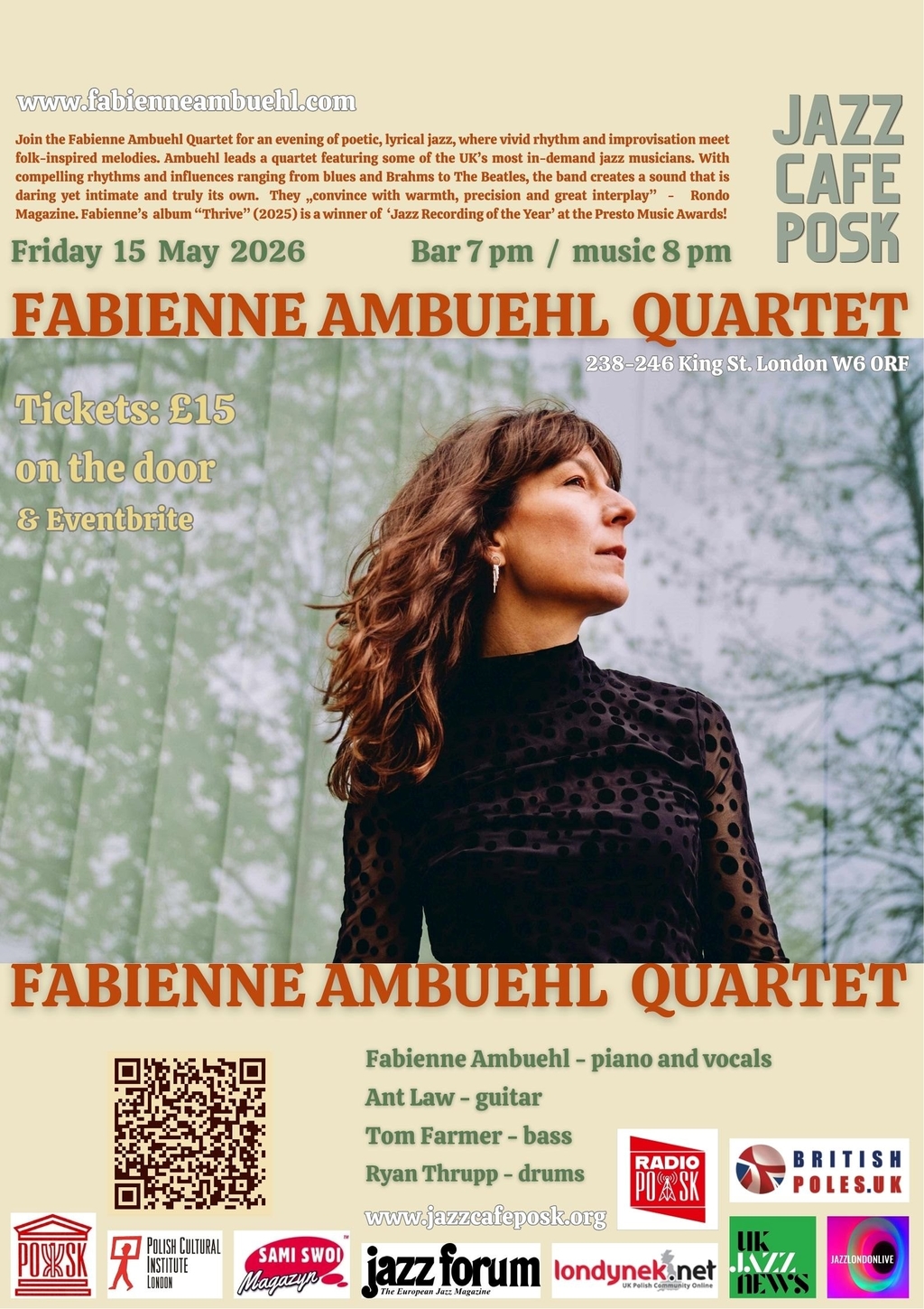 Fabienne Ambuehl Quartet — Jazz Café POSK, 15 maja 2026