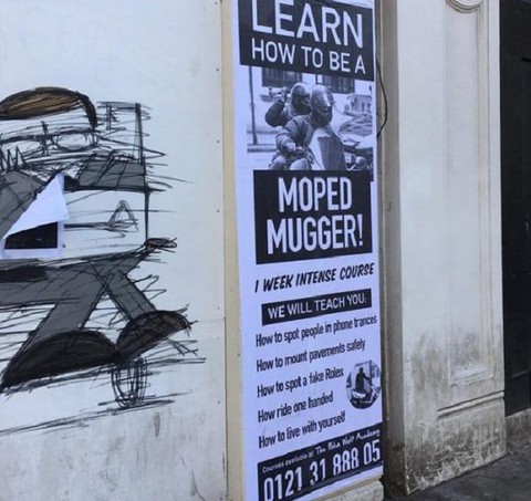 Adverts on how to become a moped mugger pop up around London