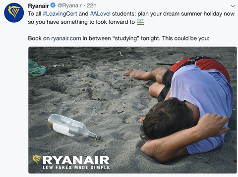 Ryanair zmuszony do usunięcia reklamy promującej alkohol