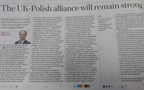 Polski ambasador w "Telegraphie": Po Brexicie pozostańmy sojusznikami