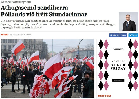 Islandzka gazeta o polskich "faszystach" na marszu niepodległości