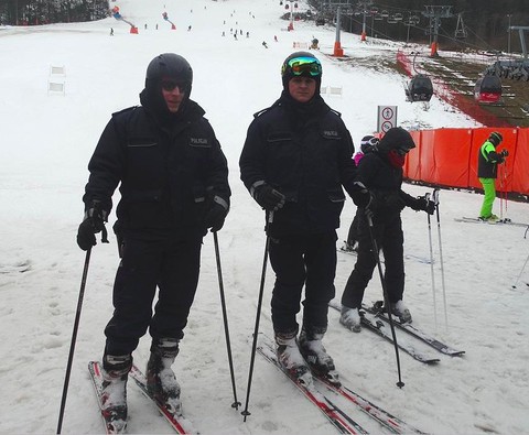 Police ski patrols on the slopes in Poland