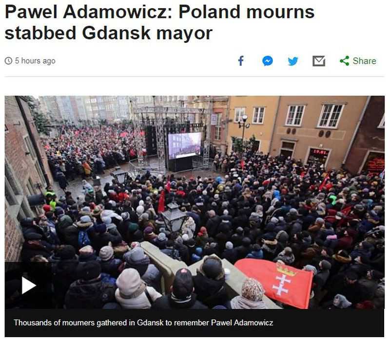 Relacje z pogrzebu Pawła Adamowicza na czołowych miejscach w zagranicznych mediach