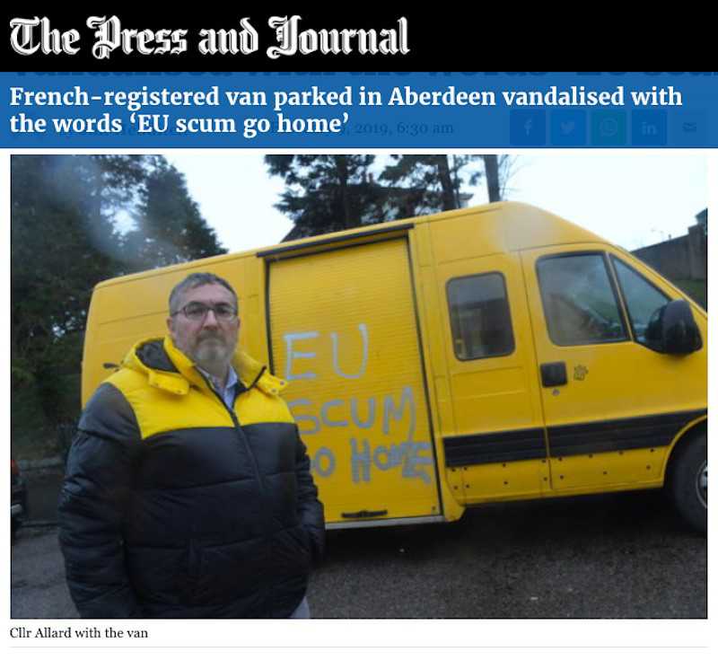 French-registered van parked in Aberdeen vandalised with the words 'EU scum go home