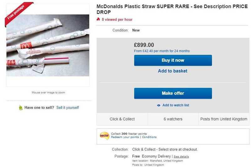 McDonald's plastic straw listed on eBay for £899 amid backlash against paper alternatives