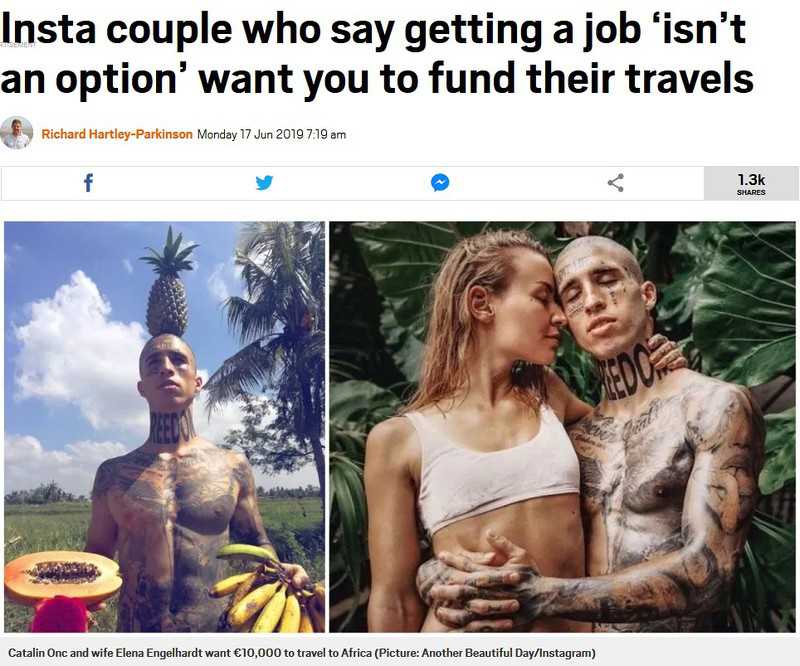 Insta couple who say getting a job 'isn't an option' 