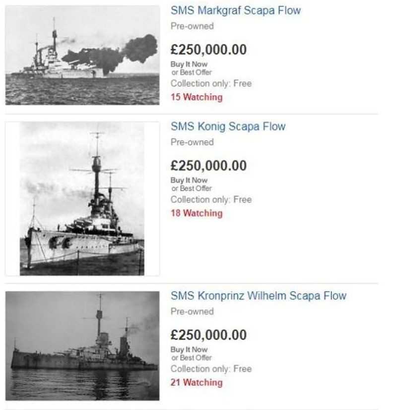 Zatopione pancerniki na sprzedaż w serwisie eBay