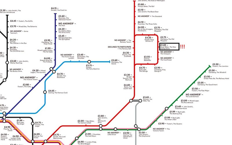 Redesigned Tube map shows the cheapest pints of beer close to London Underground stations