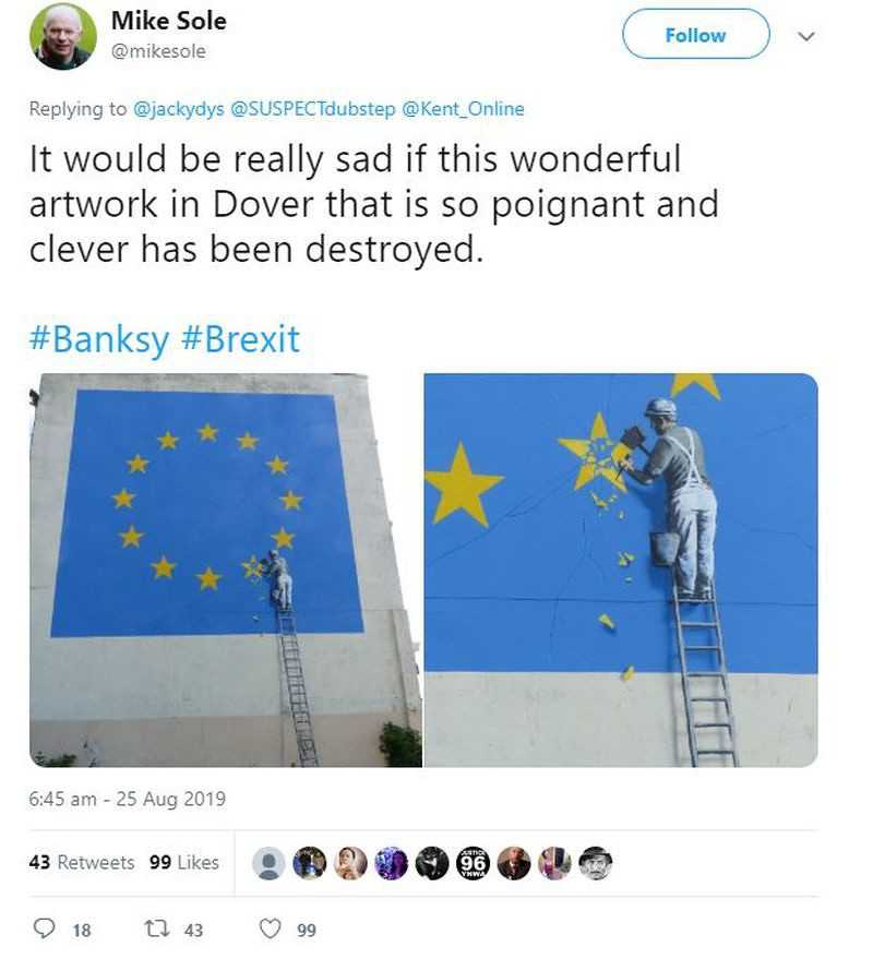 "Brexitowy" mural Banksy'ego zniknął. Mieszkańcy Dover podzieleni