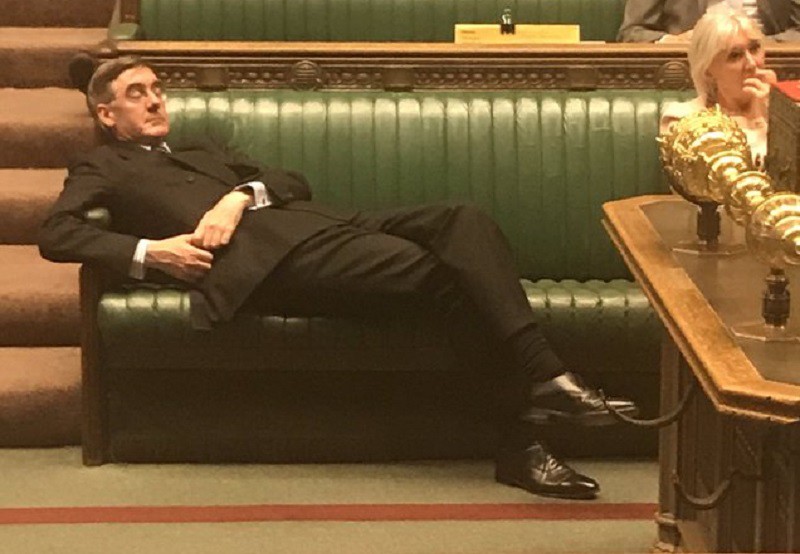 'Disrespectful' Jacob Rees-Mogg lounges on frontbench during Brexit debate