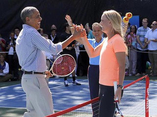 Caroline Wozniacki and Barack Obama play tennis as part of Easter Egg Roll 2015  