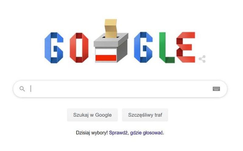 Wyszukiwarka Google z okolicznościowym logo z okazji wyborów w Polsce