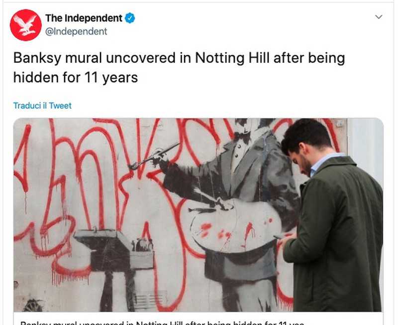 Banksy mural hidden by building works uncovered in Notting Hill 