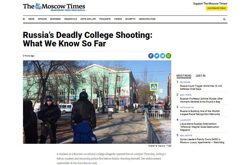2 dead, 3 injured in a school shooting in Russia