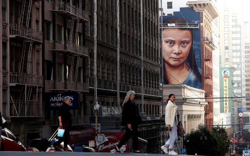 Greta Thunberg na muralu w centrum San Francisco