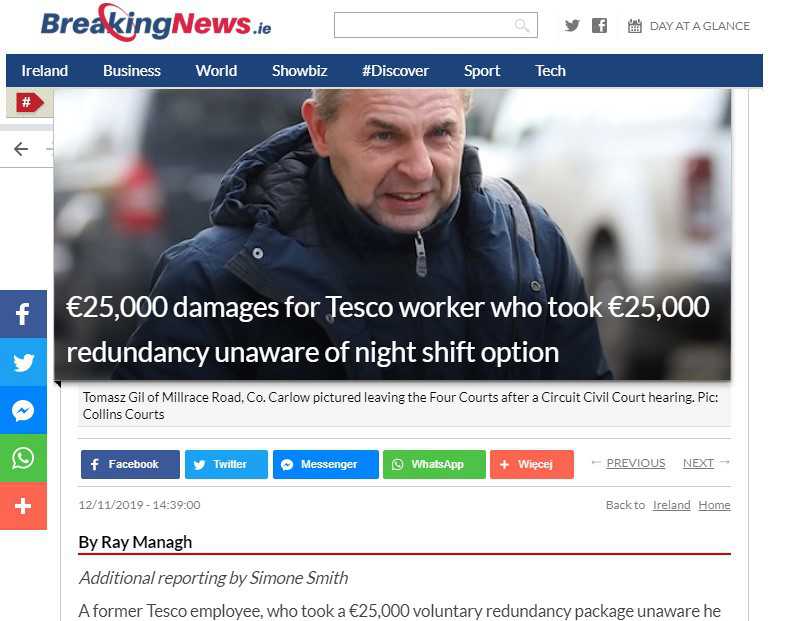 €25,000 damages for Tesco worker 