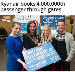 Irlandia Północna: Ryanair obsłużył w Derry 4 mln pasażerów