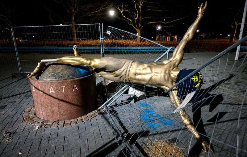 Zlatan Ibrahimovic statue sawn off at ankles and toppled in Malmo