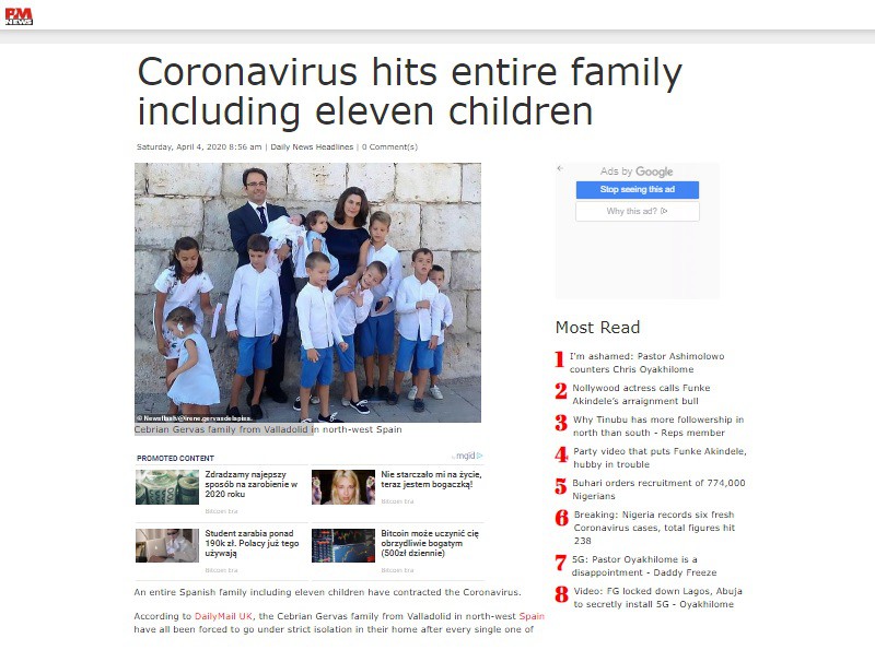 Coronavirus hits entire family including eleven children