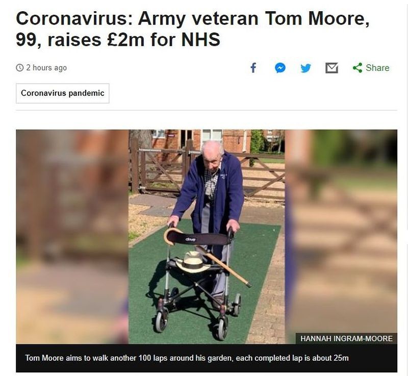 Army veteran Tom Moore, 99, raises £2m for NHS