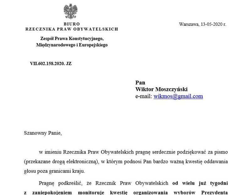 Polish Ombudsman on the presidential election abroad