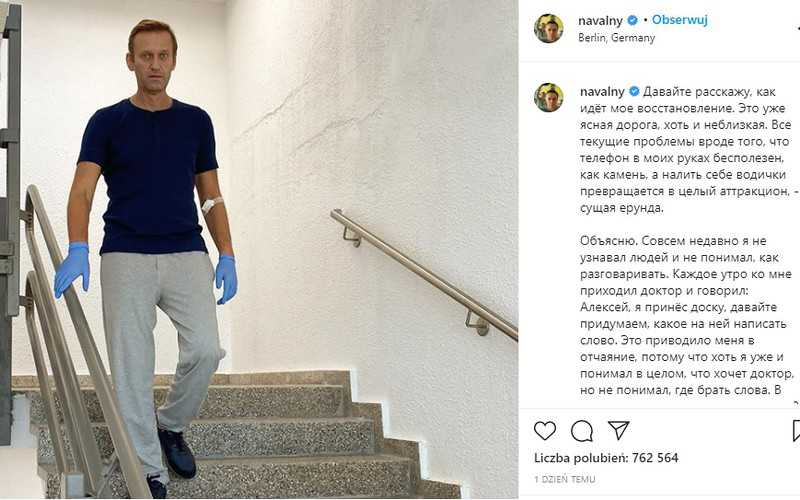 Nawalny opisał w internecie, jak powraca do zdrowia