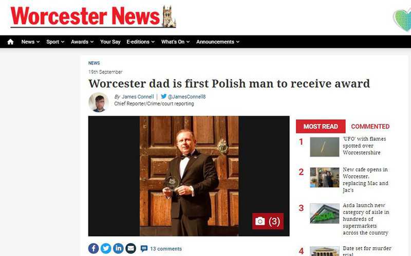 Worcester: The first Pole to receive a prestigious award from the mayor