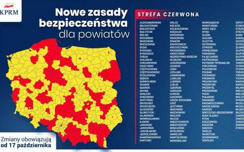 Polska: W czerwonej strefie od jutra 152 powiaty, w tym 11 miast wojewódzkich