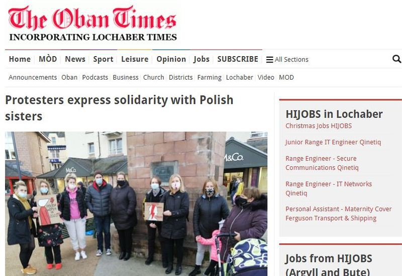 Demonstracje poparcia dla Polek dotarły nawet do małych miast w Szkocji