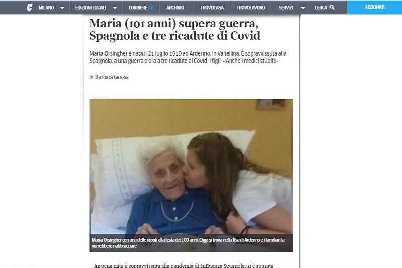 The 101-year-old Italian woman has defeated the coronavirus twice