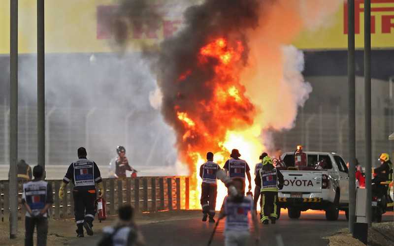 F1: Grosjean emerges from high-speed crash as car torn in half and bursts into flames at Bahrain GP