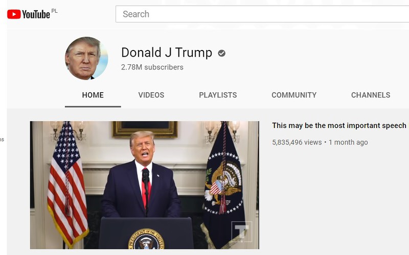 YouTube zawiesił kanał Donalda Trumpa
