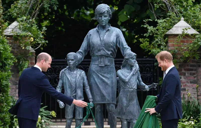 Harry and William pictured side by side as they reunite to unveil Diana statue