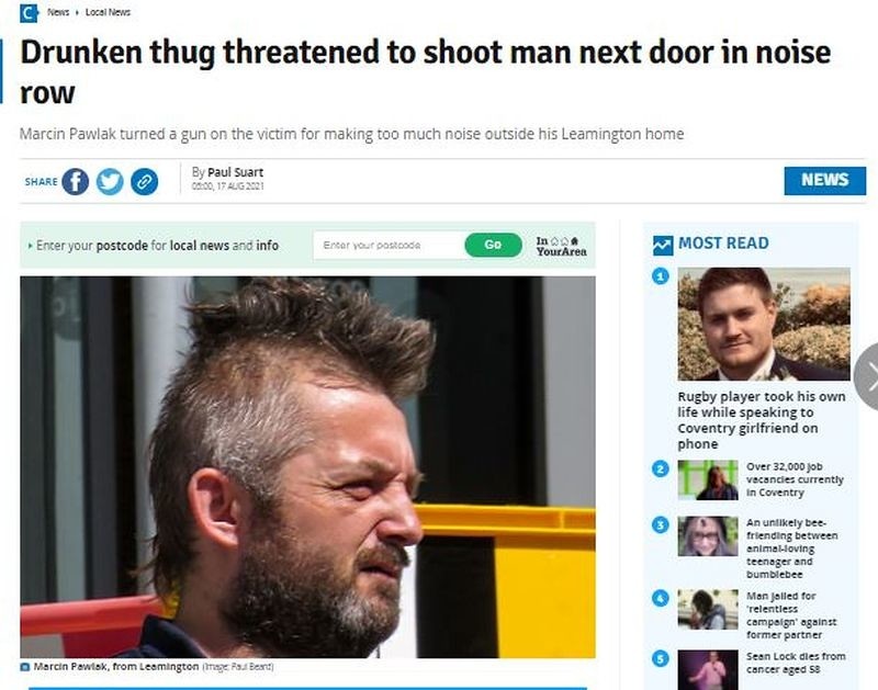 Drunken thug threatened to shoot man next door in noise row