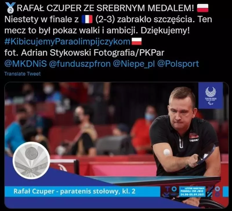 Paralympics: Czuper is a silver medalist in table tennis