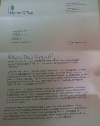 Norman Baker's response for a letter to Cameron