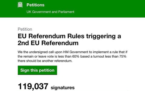 Second EU referendum petition will be considered for parliament debate as signatures hit 100,000