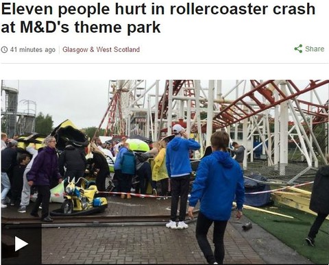 Eleven people hurt in rollercoaster crash at M&D's theme park