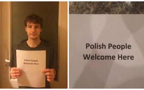 Młody Anglik z Huntingdon zapoczątkował akcję dla Polaków: "Polish People Welcome Here"