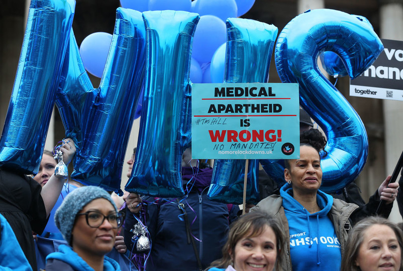 Compulsory Covid jabs for NHS workers could be axed after protests across UK