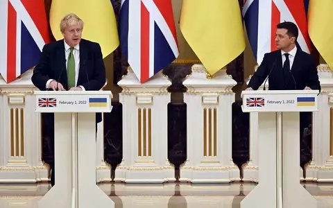 Boris Johnson on a visit to Kiev. He called on Moscow to "step back"