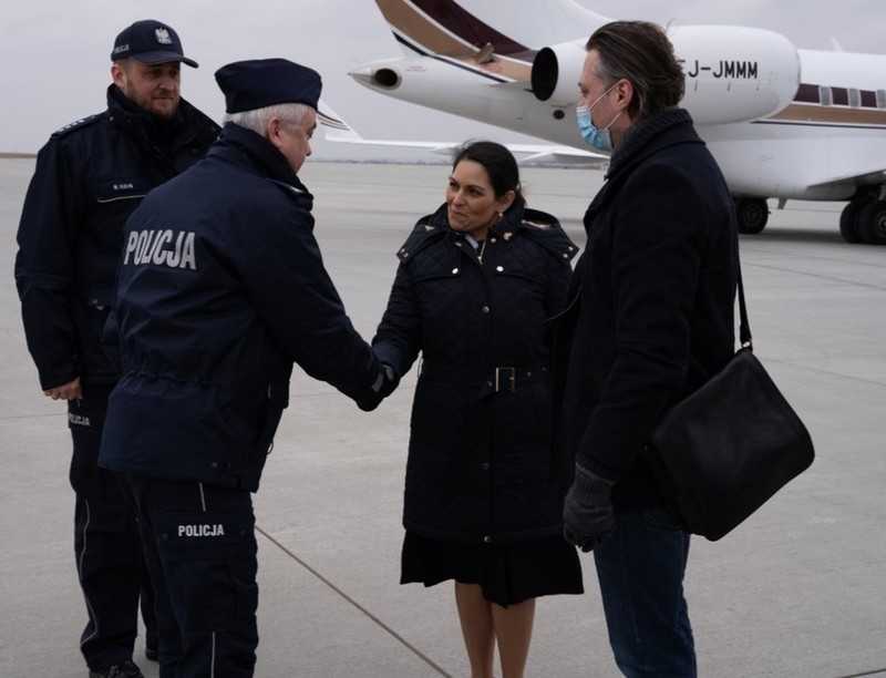 Priti Patel in Poland. She visited the border crossing in Medyka