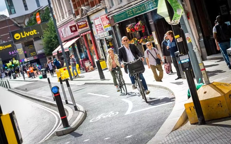 Protected bike lane added to intimidating Hammersmith intersection