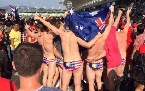 Australians strip to their underwear at Malaysian F1 grand prix 