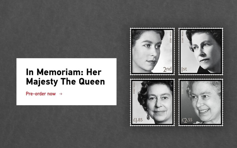Royal Mail will issue the first postage stamps commemorating Elizabeth II