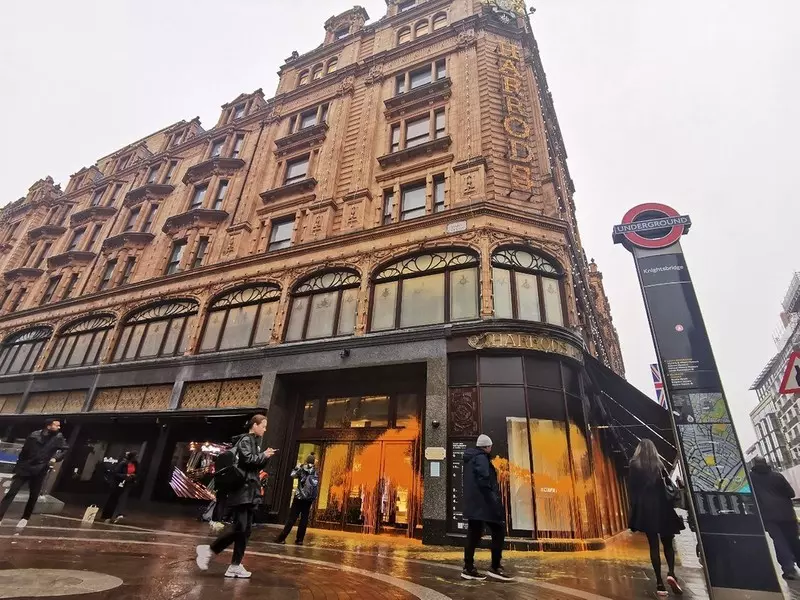 London: Harrods department store windows daubed with paint by activists from the group Just Stop Oil