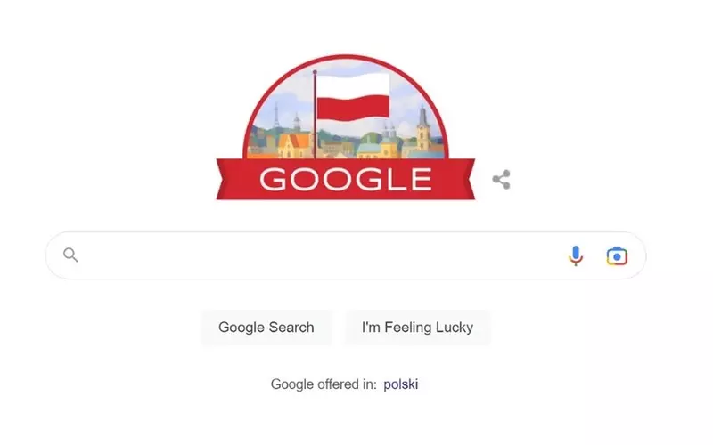 Polska flaga na tle Przemyśla na stronie głównej Google w Święto Niepodległości