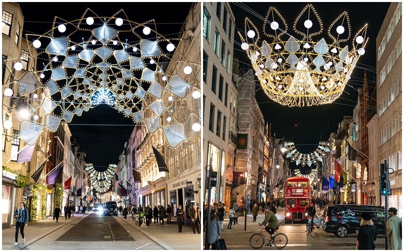 London: It's Christmas time on Bond Street. Special illumination in honor of the Queen