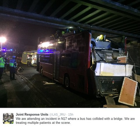 More than 25 injured in Tottenham bus crash after double-decker hits railway bridge